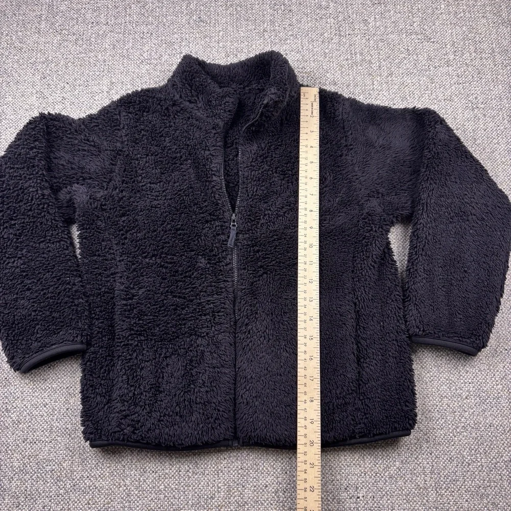 UNIQLO Girls Kids Fluffy Yarn Fleece Full Zip Jacket Black Sz 9/10